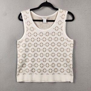Sigrid Olsen Sweater Vest Womens Large White Beige Geometric Knit Sleeveless